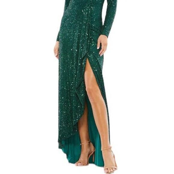 Mac Duggal Size 6 NWT Sequin Wrap Evening Gown Style 26395 Emerald Green NEW - Picture 4 of 9